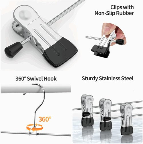 IEOKE Pants Hangers - 12-Pack Adjustable Metal Skirt Hangers with Clips for Dresses & Jeans | Black