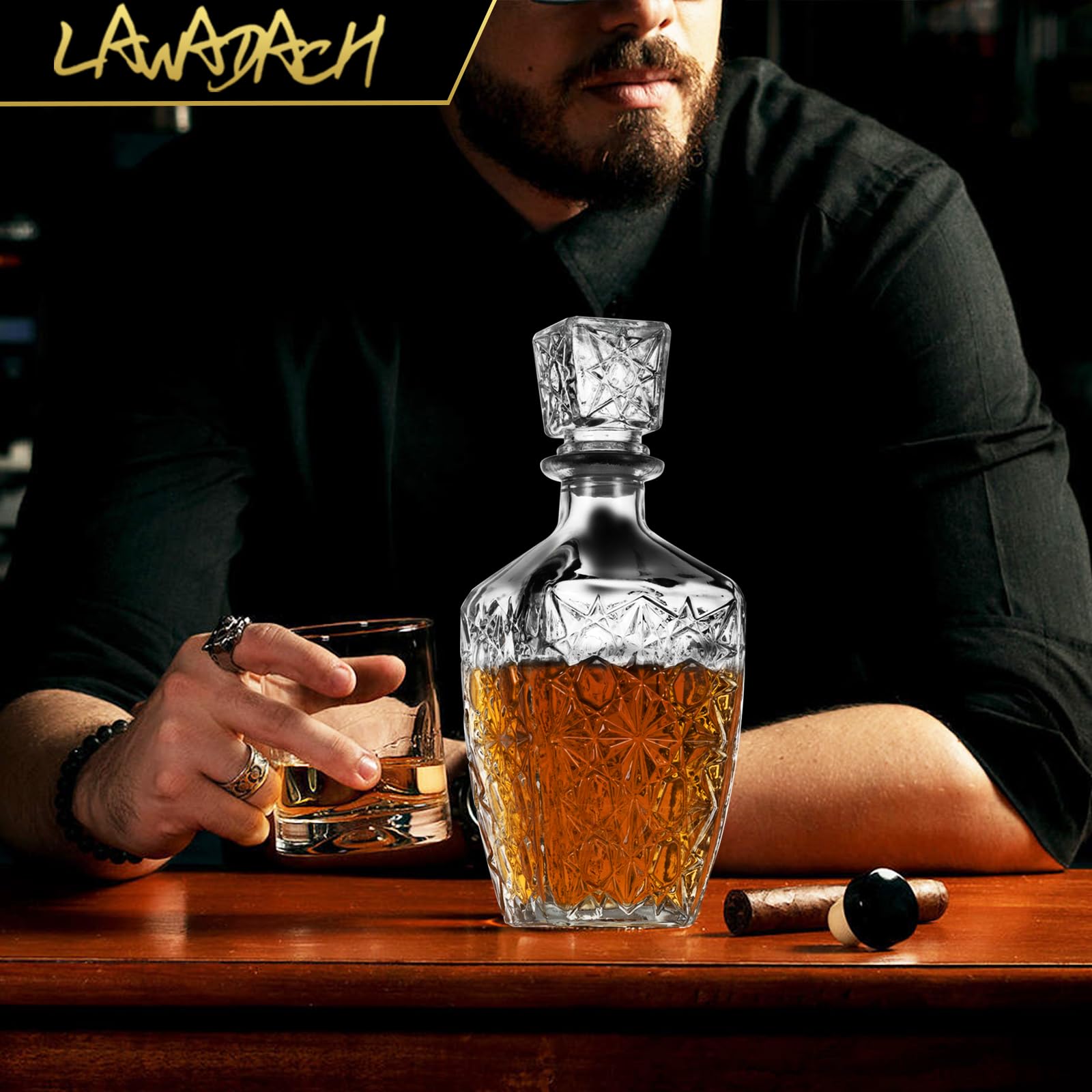 Whiskey Decanter, Liquor Decanters Set of 3, Glass Alcohol Bottle for Vodka, Tequila and Bourbon Unique Whiskey Bar and Party Decorations (28oz*2, 31oz*1)