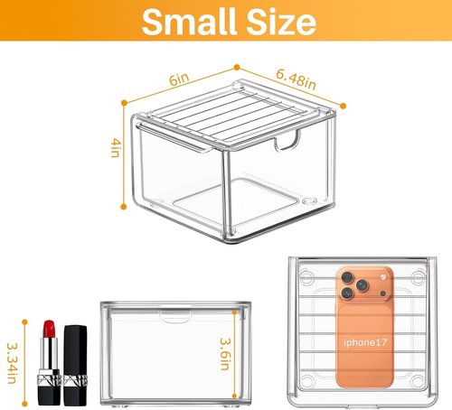 Caktraie 6-Pack Acrylic Storage Drawers - Stackable Makeup Organizer for Bathroom & Vanity