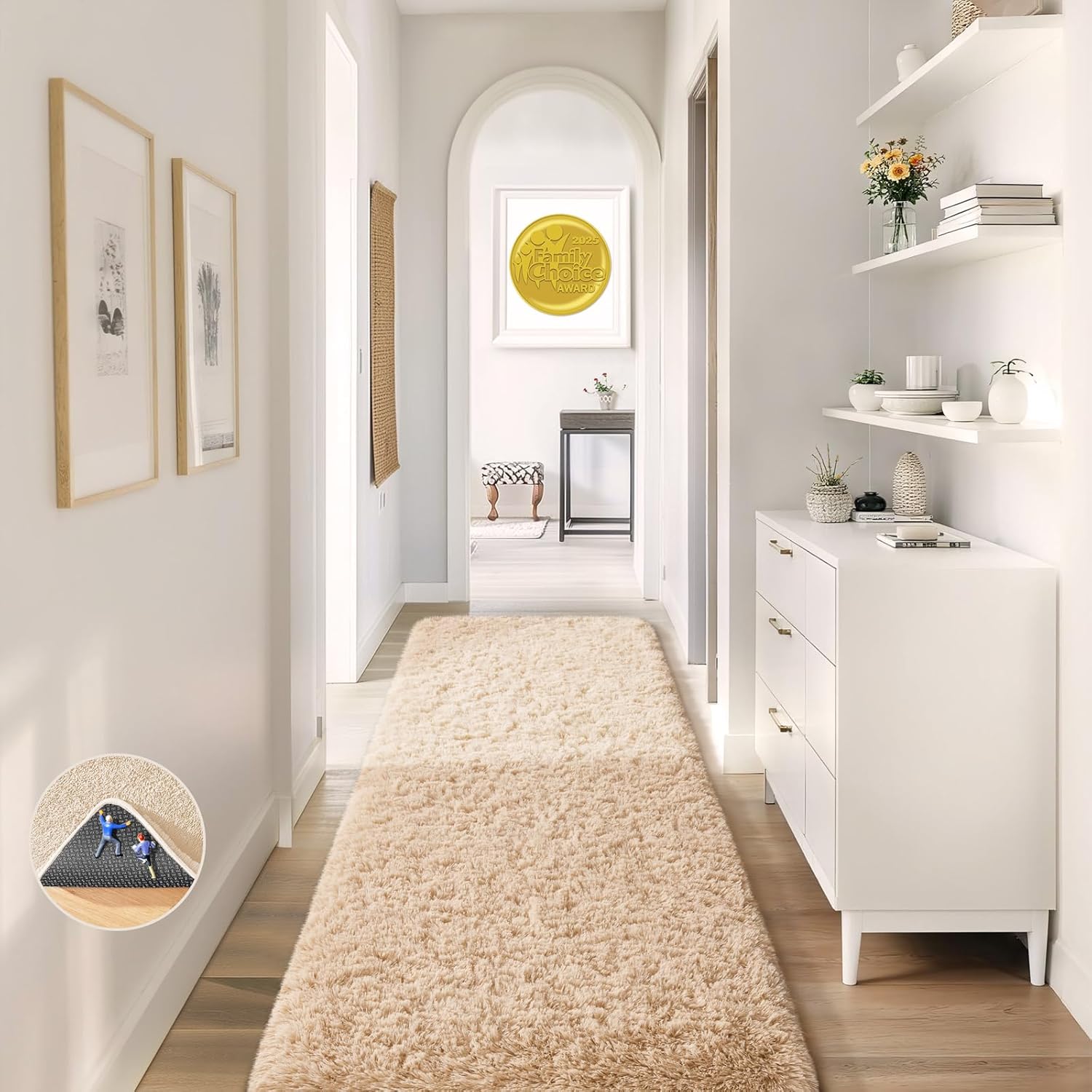 Ophanie 2x8 Non-Slip Runner Rug - Soft Fluffy Shaggy Carpet for Hallway, Bedroom, and Nursery Decor