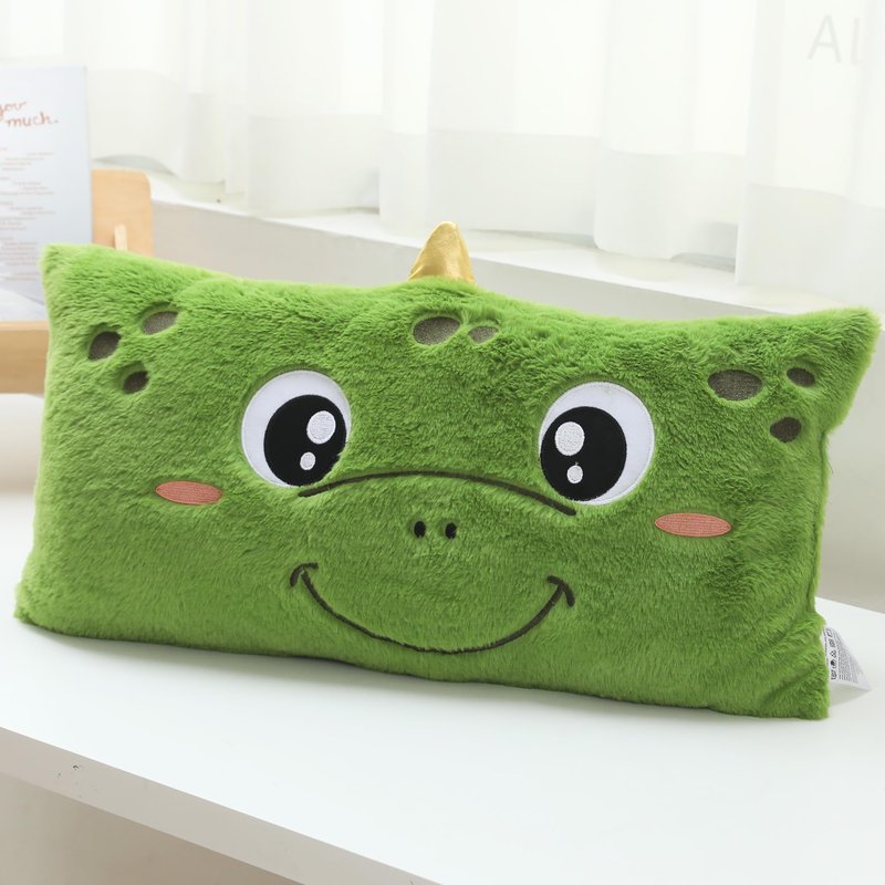 Snugtown Stuffed Animal Lumbar Pillow, Super Soft Plush Cuddle Throw Pillow for Kids, Cute Dinosaur Shaped Pillow, 12 x 24 Inches, Green