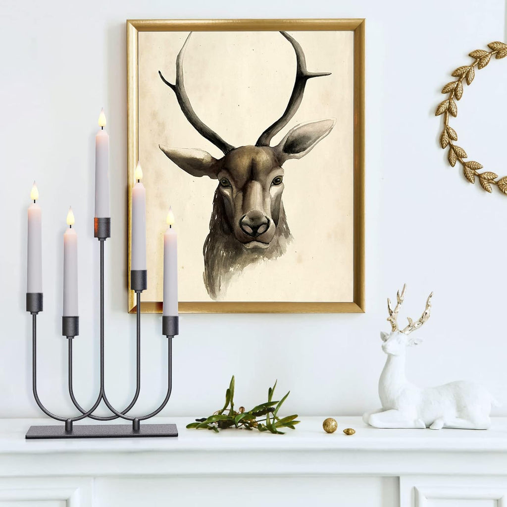 Smtyle Black Metal Fireplace Candelabra - Tapered Candle Holders for Gothic Table Centerpieces | 5 Iron 0.8" Diameter