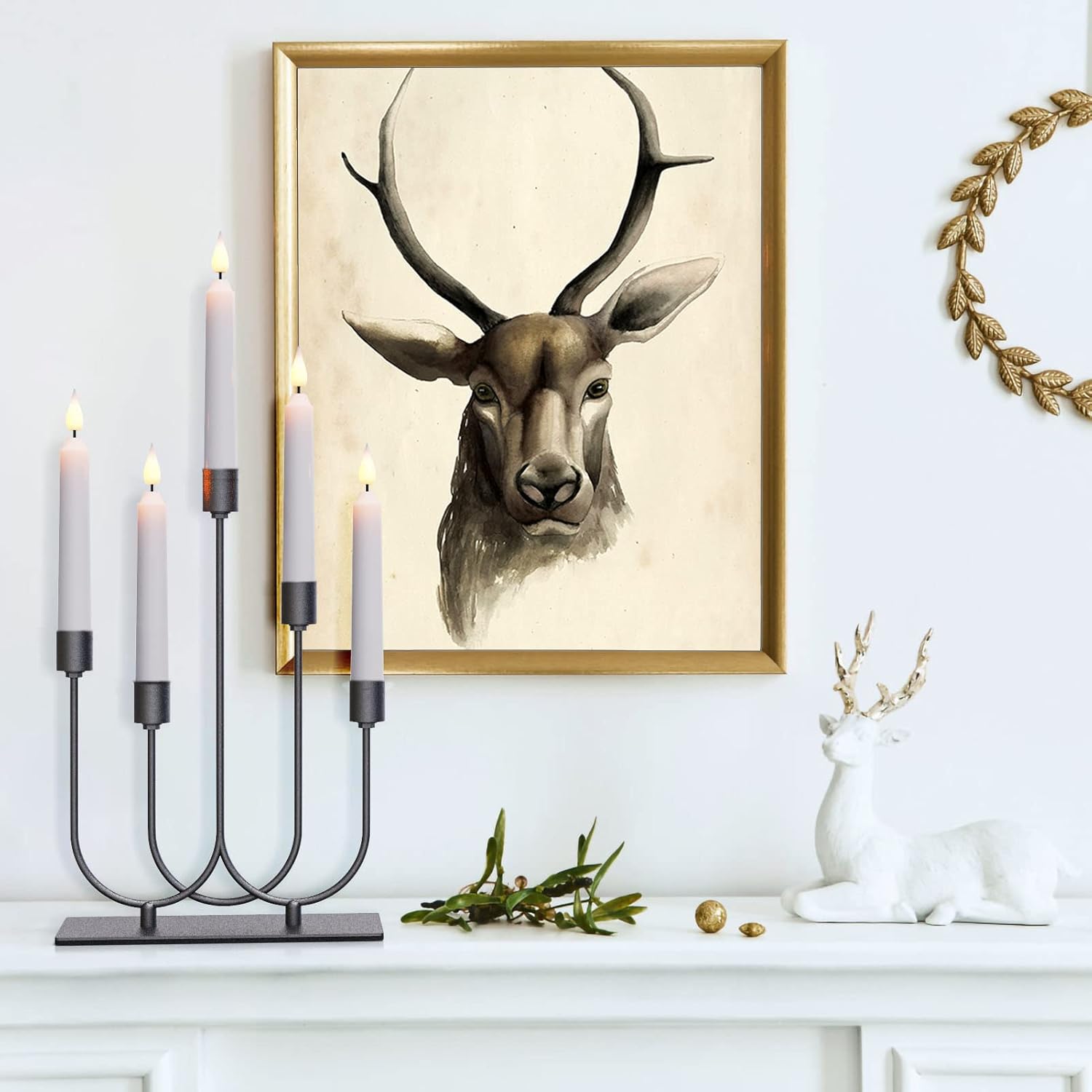 Smtyle Black Metal Fireplace Candelabra - Tapered Candle Holders for Gothic Table Centerpieces | 5 Iron 0.8" Diameter