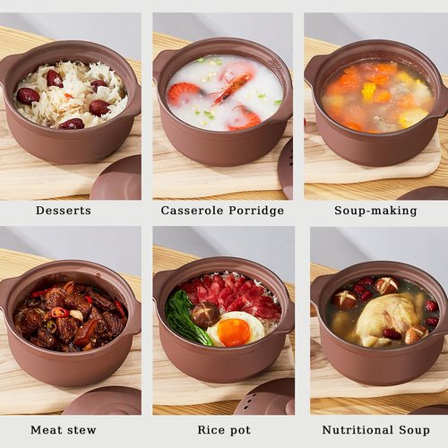 Natural Terracotta Casserole with Lids Clay Pots for Cooking, Unglazed Earthenware Rice Pots (UpgradeT3-2.64QT)