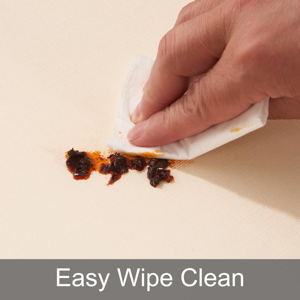 Runqiju Round Fitted Tablecloth with Elastic Edge, Flannel Backed Vinyl Tablecloths, Wipeable Waterproof Plastic Table Cloth Fits 40" - 44" Round Table for Dining, Camping, Indoor and Outdoor, Beige