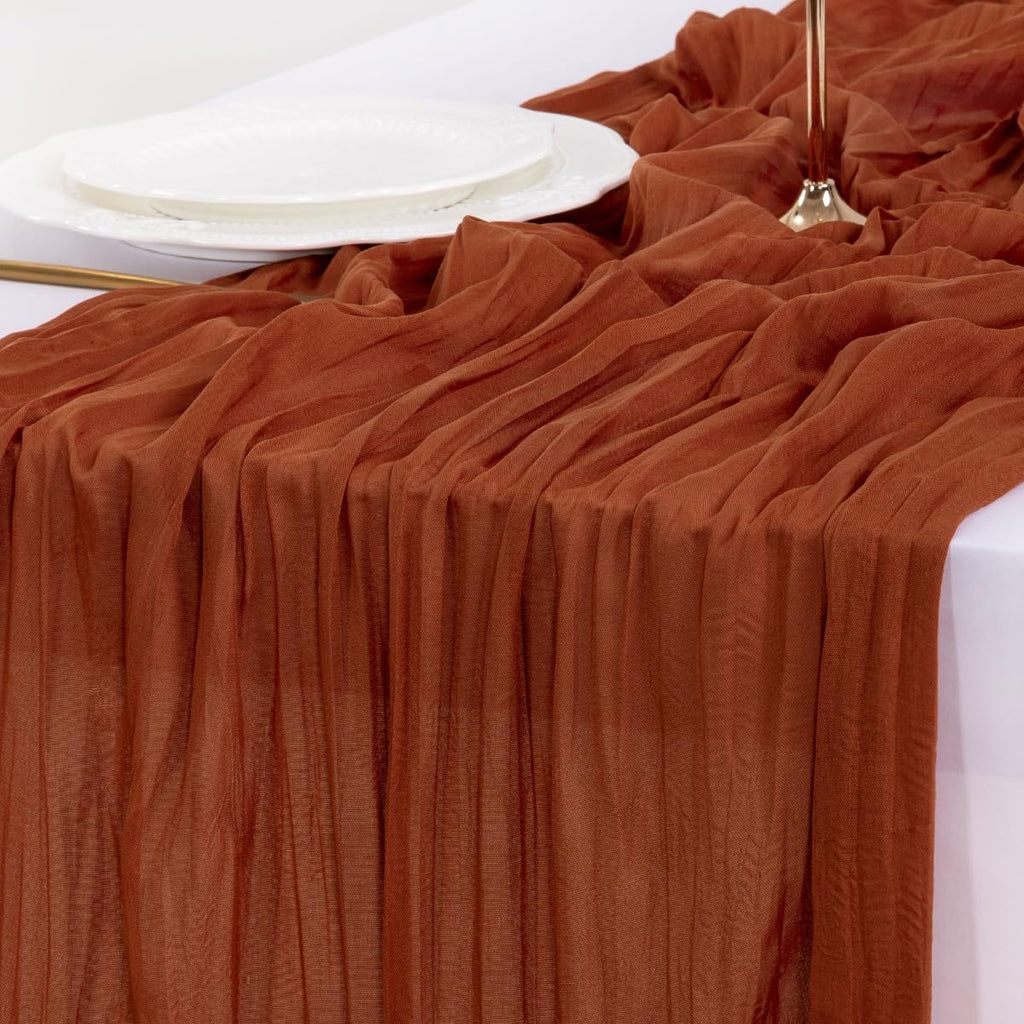 Socomi Cheesecloth Table Runner - 15pcs Rustic Terracotta 120 Inch for Thanksgiving & Home Decor