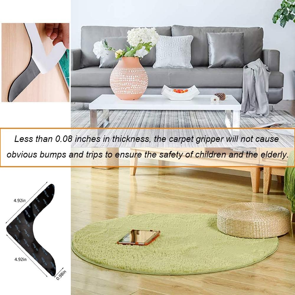 Skiennix Rug Grippers - Super Sticky Anti-Curling Carpet Tape | Non-Slip 8-Piece Set (Black)