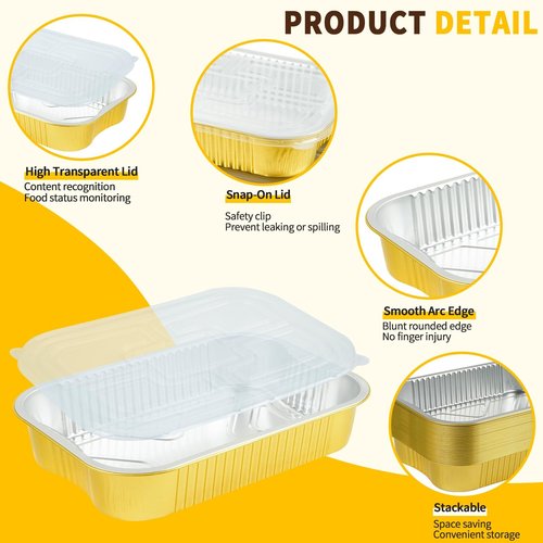 CHUPEI 30Pack 9x13 Aluminum Foil Pans with Lids Half Size Extra Heavy Duty, Gold Aluminum Foil Baking Pan Double Thick Tin Foil Food Container with Lids for Baking, Roasting, Cooking or Steam Table