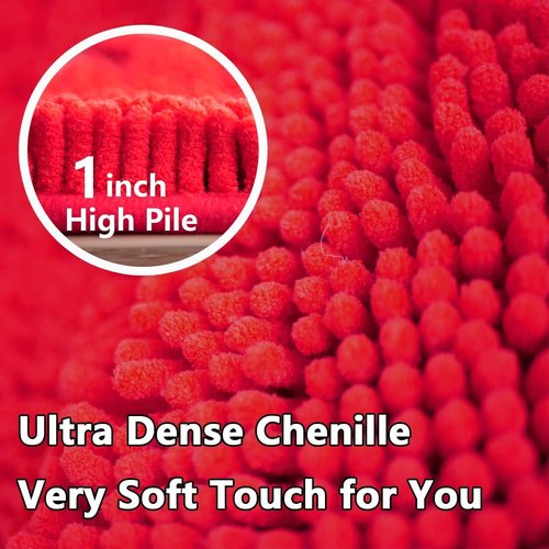 BOANKODU Bath Rugs - Extra Soft Chenille, Quick Dry, Machine Washable | 15x23 Inches, Red