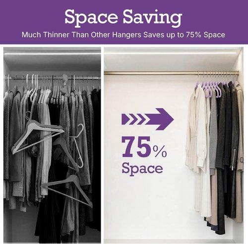 HOUSE DAY Velvet Hangers - 60 Pack Non-Slip Heavy Duty Coat & Suit Hangers | Lt-Purple with 360° Rotating Hook
