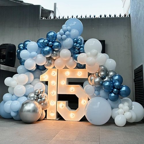 Blue Silver Balloons Set - 12 Inch Navy & Confetti Latex Balloons for Birthday, Graduation & Weddings