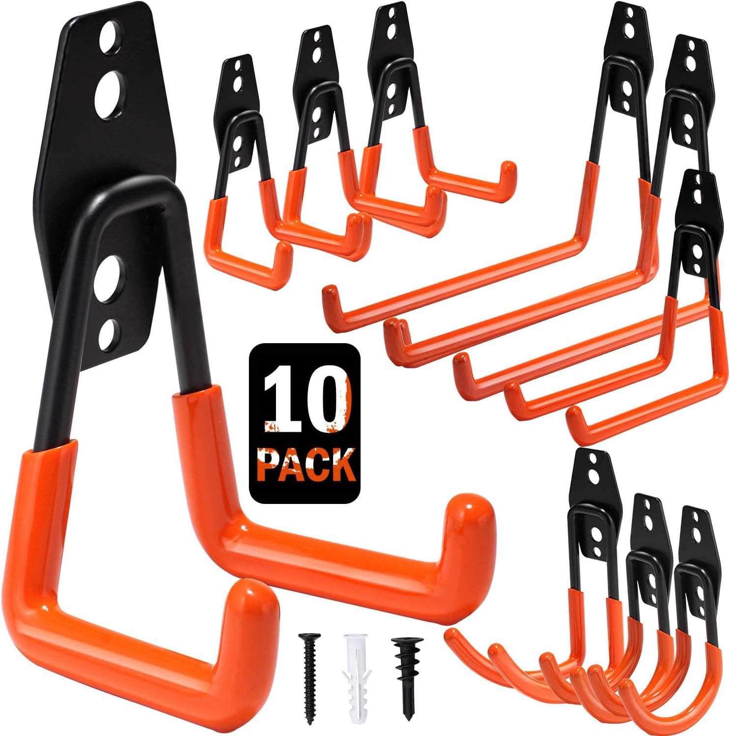 Vivicreate Heavy Duty Garage Hooks - 10 Pack Wall Mount Utility Storage with Anti-Slip PVC Coating for Organizing Ladders, Bikes, and Tools