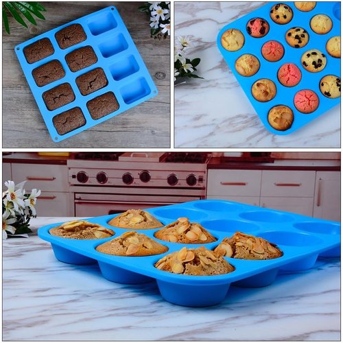 CAKETIME Silicone Muffin Pan | Food Grade 3-Pack Cupcake & Mini Loaf Baking Molds