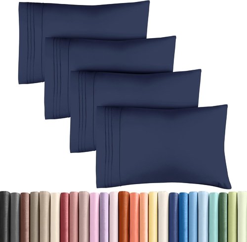 King Pillow Cases by Luxurious Home | Ultra Soft Hotel Quality - Wrinkle Free & Fade Resistant - Navy Blue, Set of 4