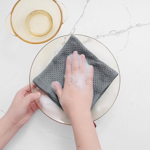 Homaxy Kitchen Dish Cloths - 100% Cotton Waffle Weave, Ultra Soft & Absorbent, 12x12 Inches, 6-Pack | Grey