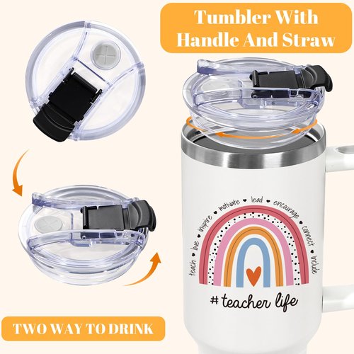 iAOVUEBY Teacher Appreciation Gifts, Teacher Gifts for Women from Student - 40oz Tumbler with Handle, Coffee Mug