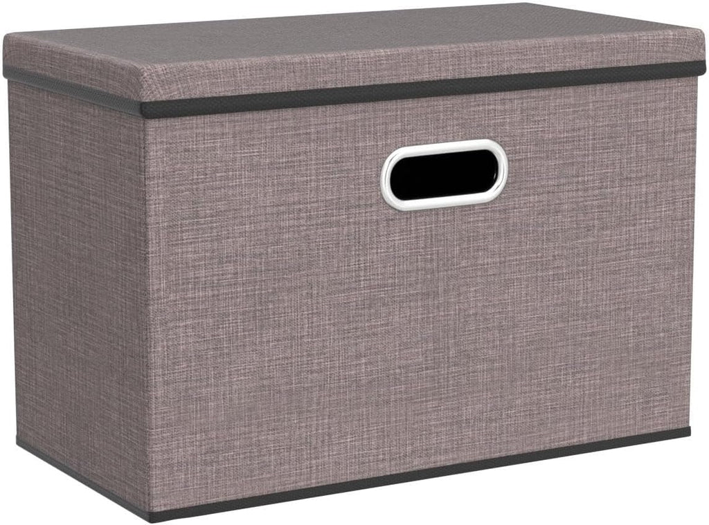 PRANDOM Large Collapsible Storage Bins - 3-Pack Linen/Cotton Blend Organizers for Home & Office (17.7"x11.8"x11.8")