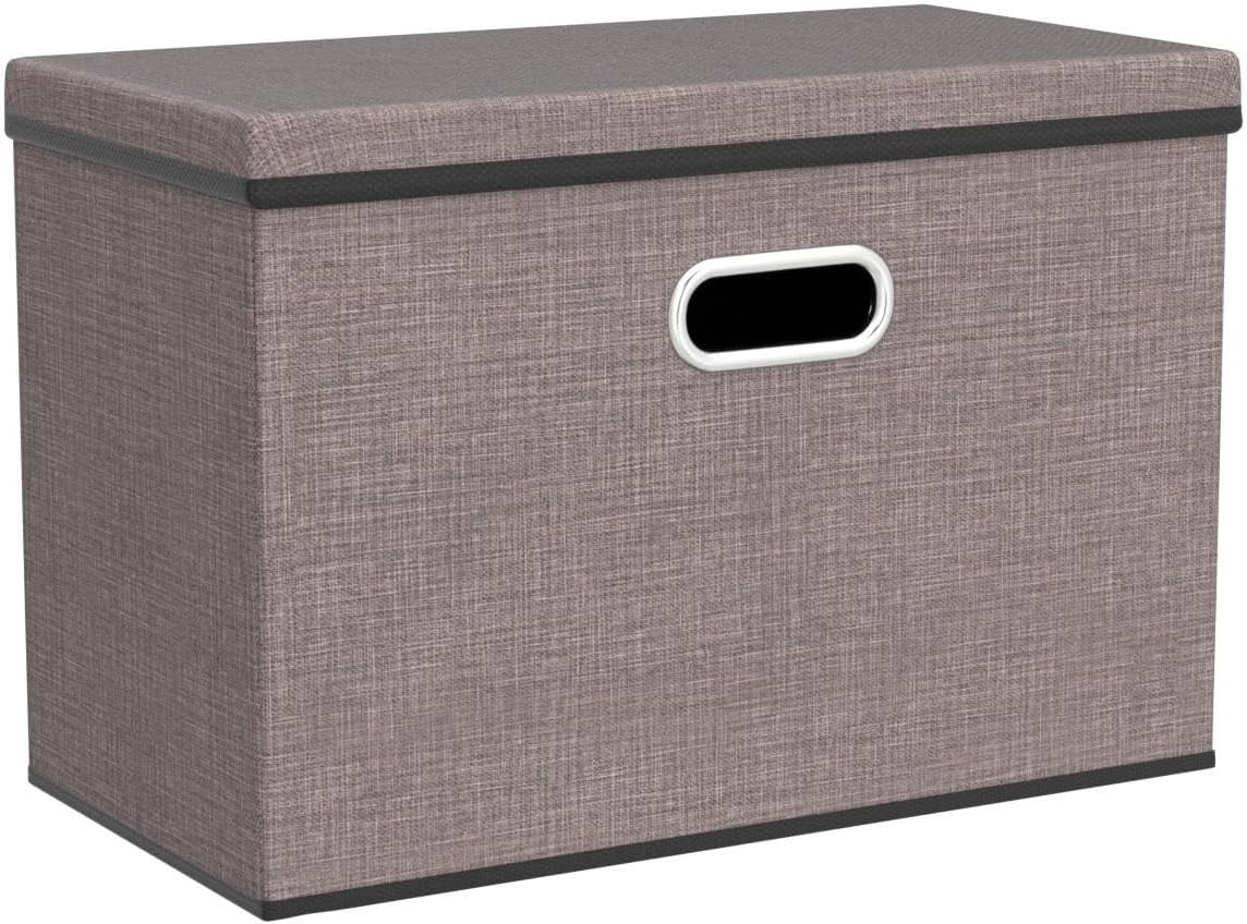 PRANDOM Large Collapsible Storage Bins - 3-Pack Linen/Cotton Blend Organizers for Home & Office (17.7"x11.8"x11.8")
