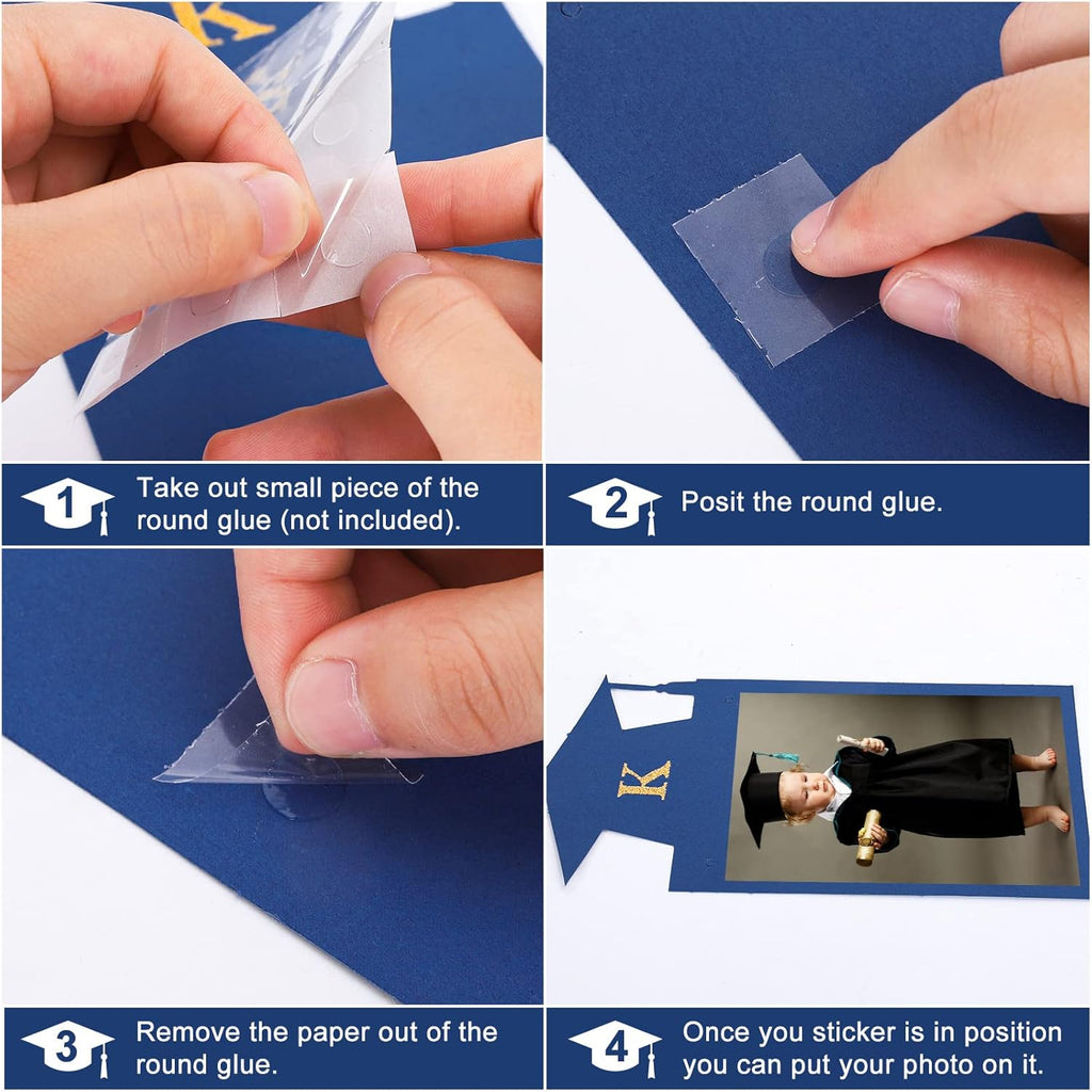 Whaline Graduation Photo Banner - No DIY Required Hanging Bunting | Blue Gold Glitter, 5 x 7 Inch