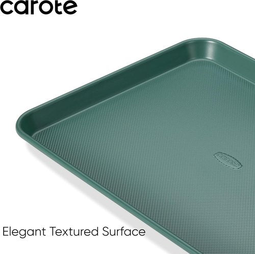 CAROTE 3-Piece Baking Pan Set - Versatile Bakeware Set with 13", 15", & 17" Cookie Sheets in Deep Olive Green