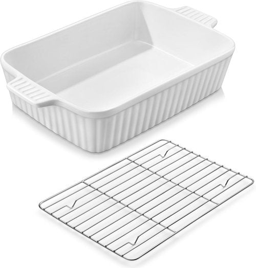MALACASA Ceramic Bakeware Set - 5-Piece Oven Safe Casserole Dishes | Includes 9x13 Large Dish in White