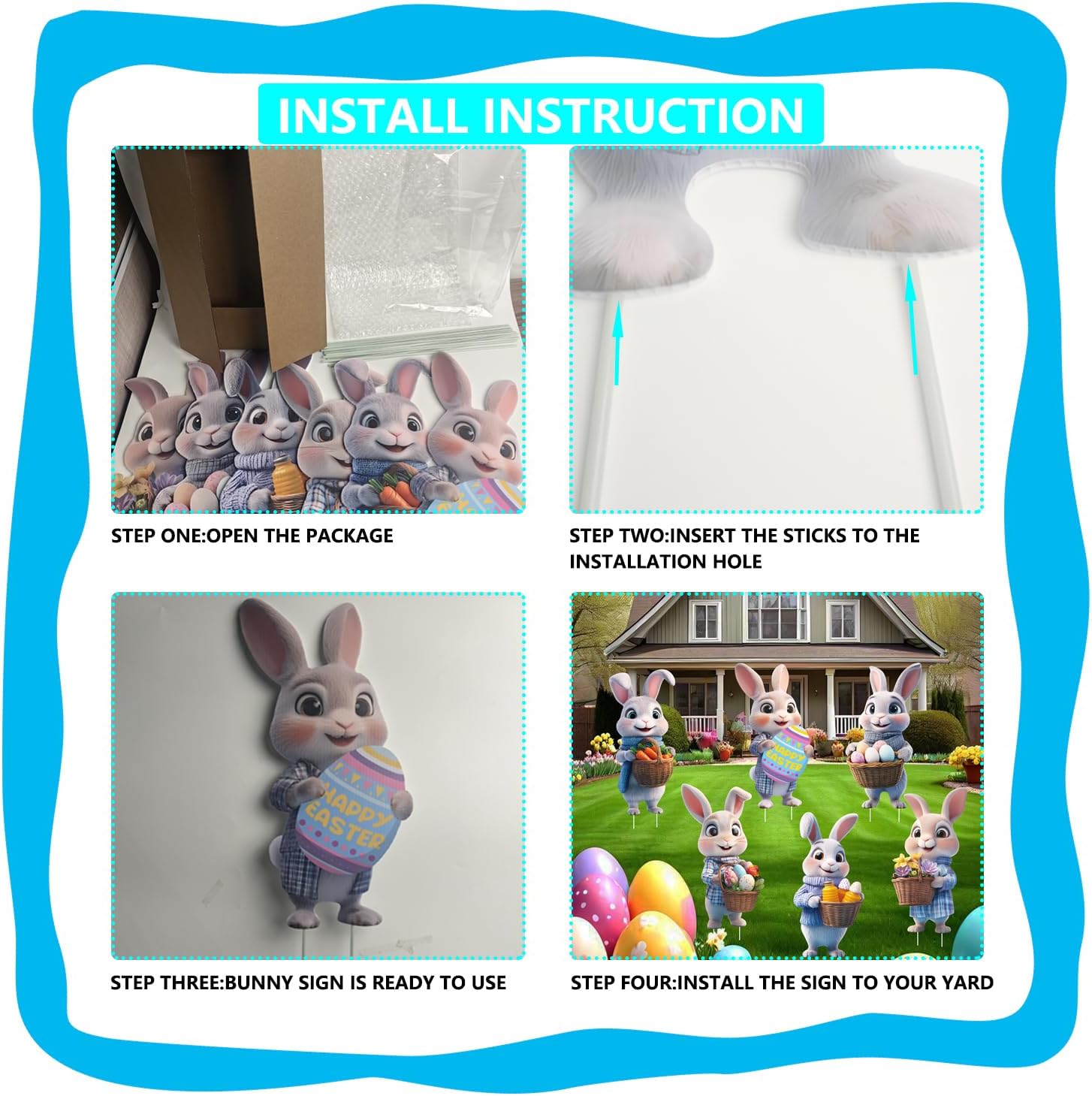 Skiennix Bunny Yard Signs - Cute Rabbit Garden Decor with Stakes for Easter Celebration | 6 Pcs Brown