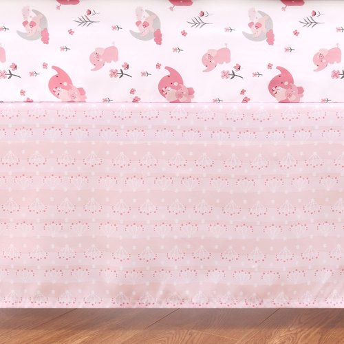 The Peanutshell 3 Piece Baby Crib Bedding Set for Girls - Newborn, Infant & Toddler Nursery Bed Set Decor with Fitted Crib Sheet, Dust Ruffle Comforter - Pink Elephant