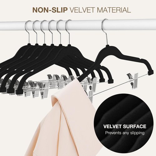 Korpai 36-Pack Black Velvet Hangers - Adjustable Non-Slip Heavy-Duty Clips for Space Saving Storage
