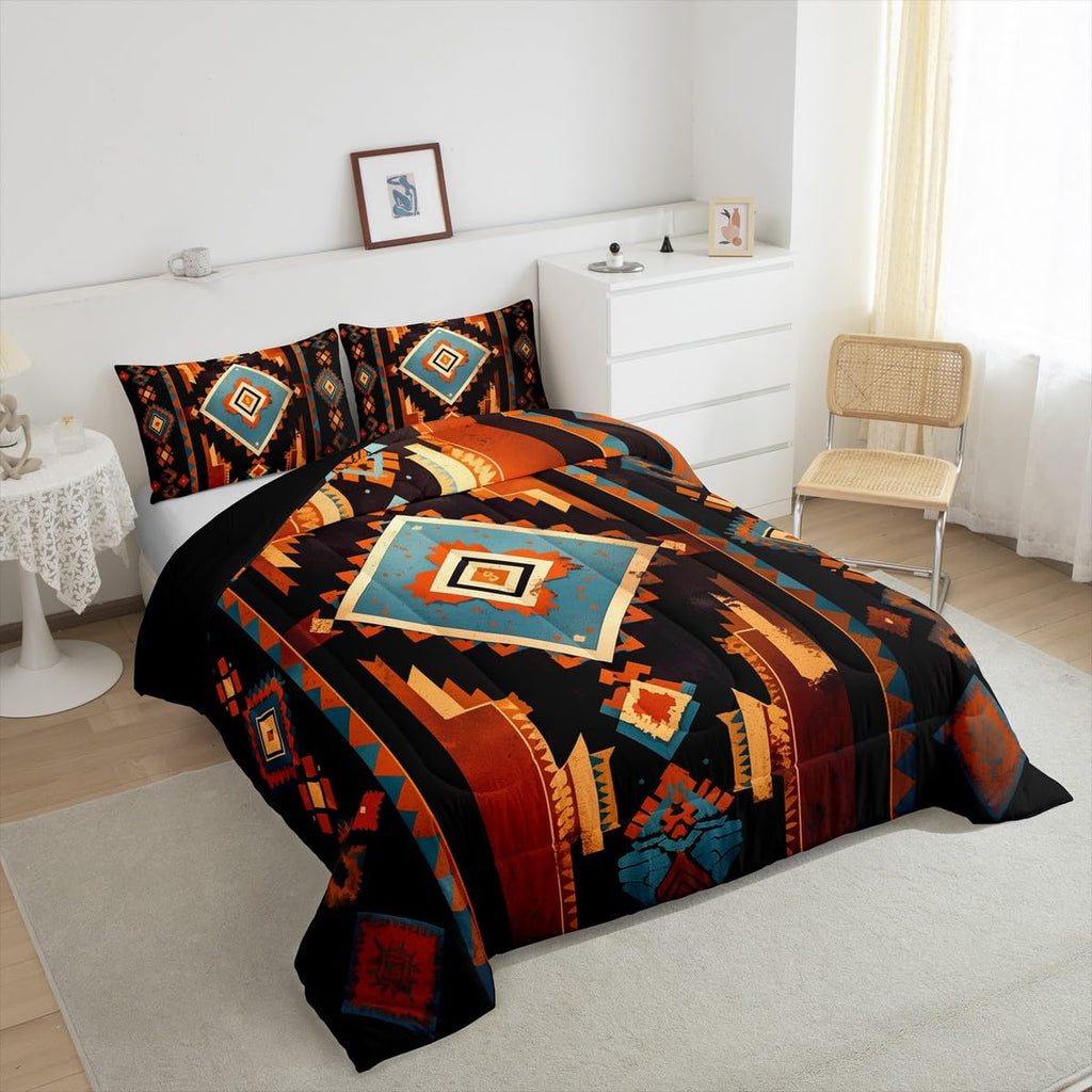 Feelyou Boho Bedding Set Queen Size Western Decor Comforter Set for Kids Boys Girls Southwest Native American Design Comforter Southwestern Geometric Duvet Set