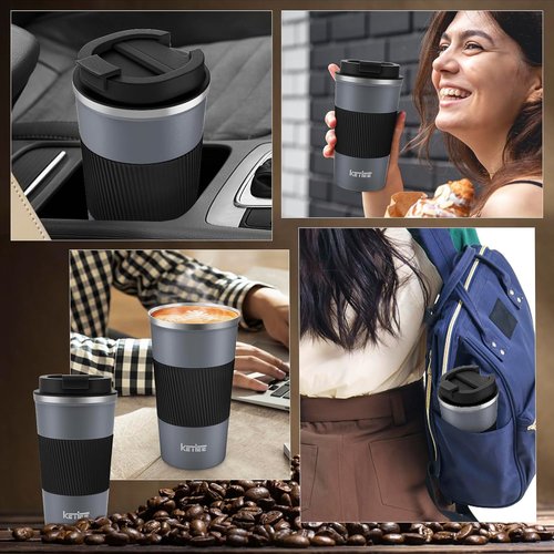 KETIEE Travel Coffee Mug - Insulated 12oz Stainless Steel Tumbler with Spill-Proof Lid | Grey