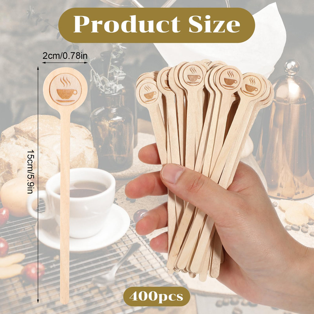 MBAIYO 400 Pcs Coffee Stir Stirrers, 5.9 Inch Natural Wooden Coffee Mixer Stick With Round Ends Swizzle Drink Sticks Disposable Stir Sticks for Coffee Cocktails Milk Tea Honey Hot Chocolate