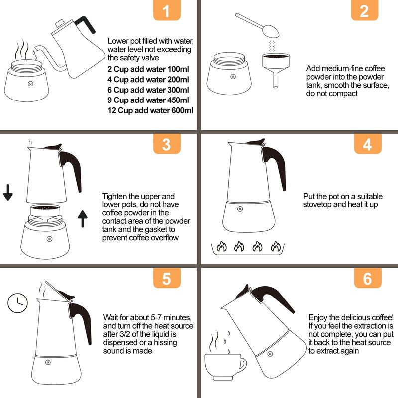 Mogrecha 6 Cup 300ml Moka Pot Stainless Steel Espresso Coffee Maker Stovetop Coffeemaker Italian Classic Style Brewing Greca Cafe Mocha Machine for Cafeteras Lover Camping Travel and Home Use 10oz