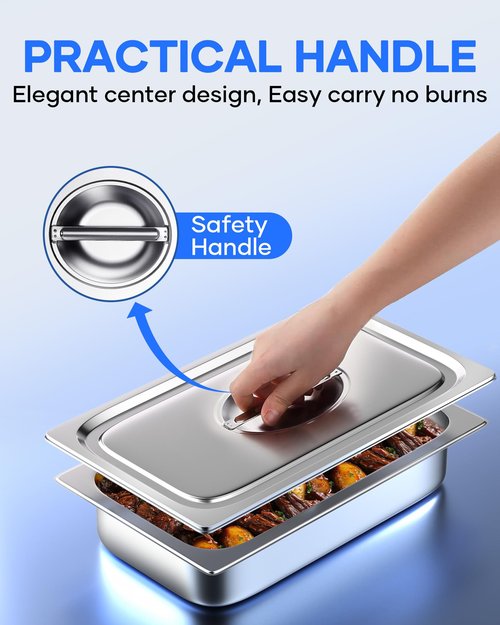 WantJoin Steam Table Hotel Pan Lid Cover with Handle 1/1 Full Size 6 Pack, Stainless Steel Metal Tray Sets Food Storage Container, Restaurant Chafing Chafer Dishes Commercial Buffet Catering Supplies