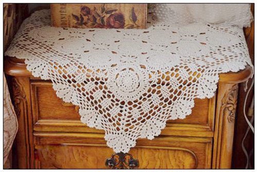 Hetao 100% Cotton Handmade Crochet Square Tablecloth Doilies Lace Table Covers ,Beige, 27 Inch