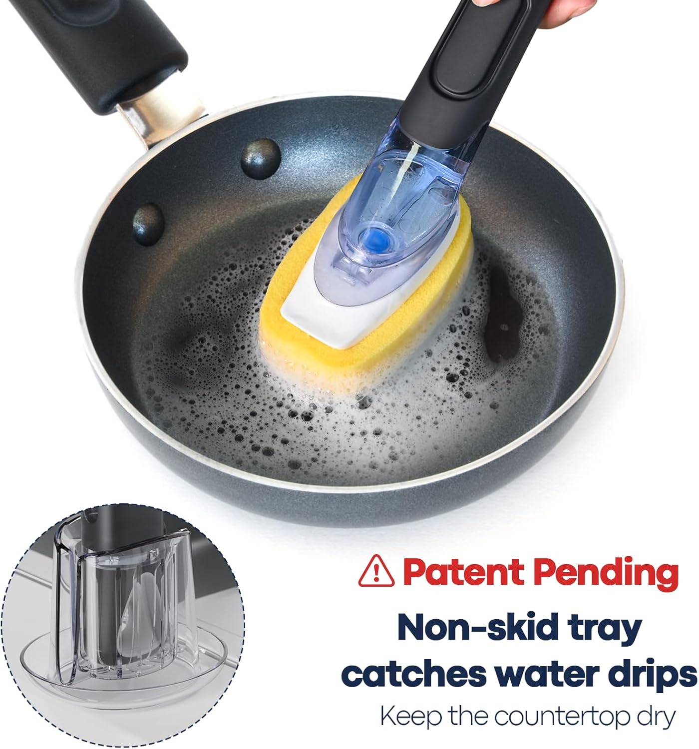 Skiennix Dish Brush Set - Soap Dispensing Brush with Holder & 2 Sponge Refills for Easy Cleaning