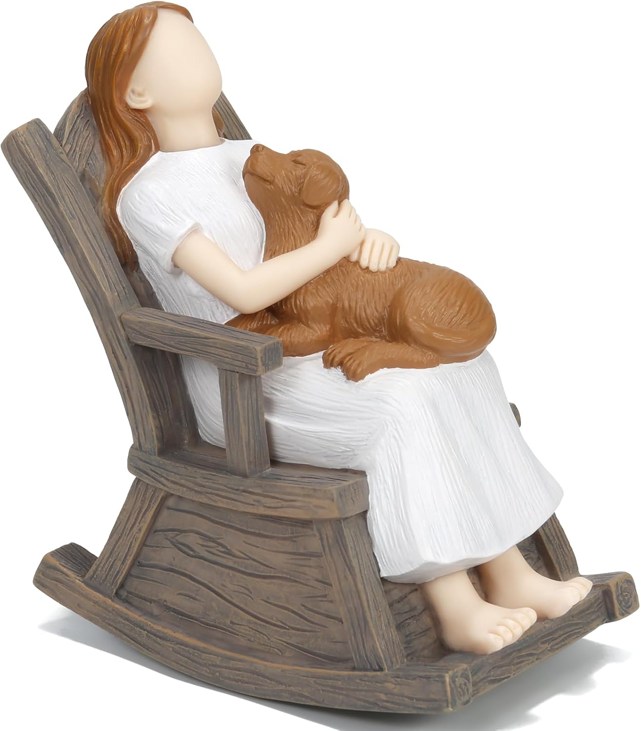 Skiennix Dog Lover Gift - Hand-Painted Figurine of Girl & Loyal Brown Dog on Rocking Chair | Cozy Home Decor Statue