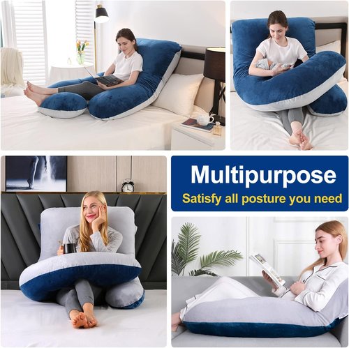 Cauzyart U-Shape Pregnancy Maternity Pillow - 55 Inches Full Body Support for Back, Hips, Legs & Belly with Removable Velvet Cover