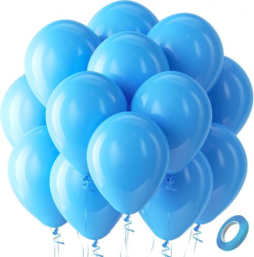 Bezente Blue Balloons - 100 Pack 12-Inch Light Blue Latex Balloons for Weddings & Parties
