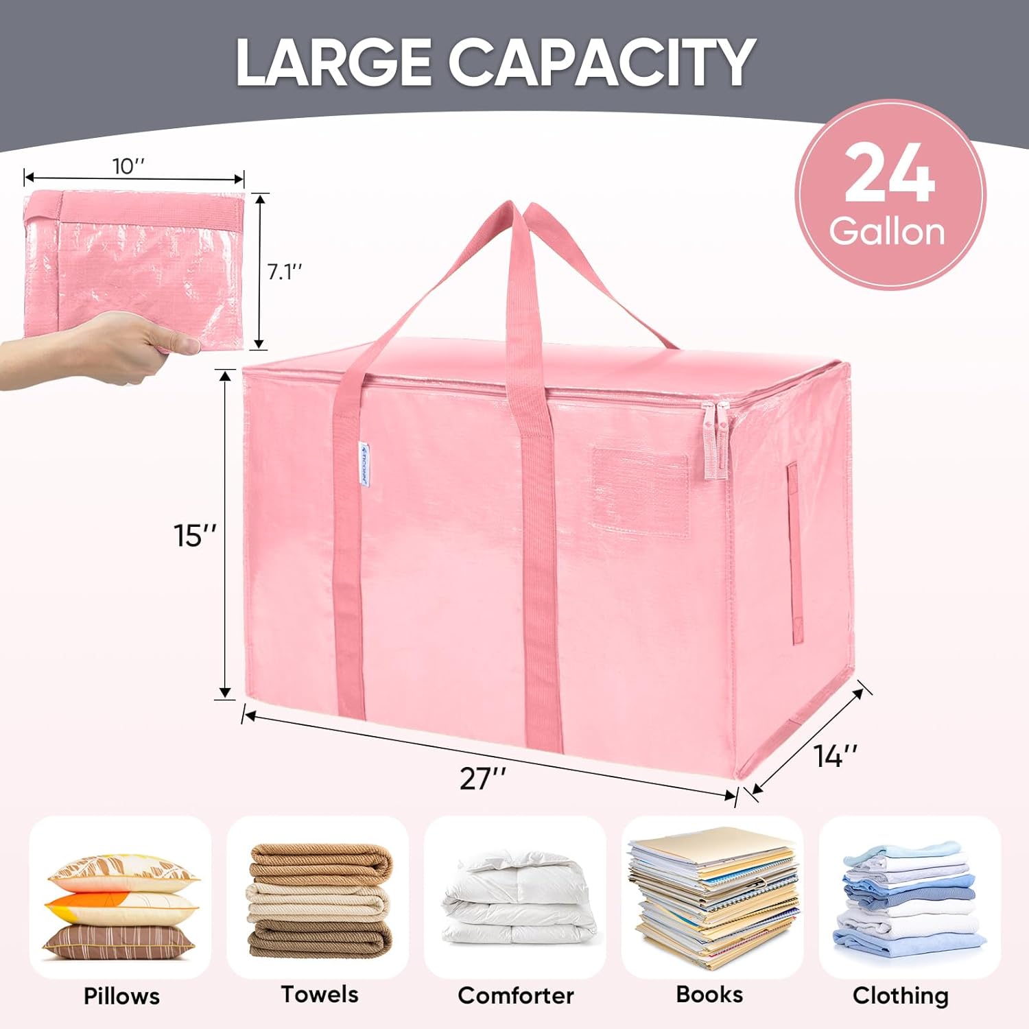 TICONN Extra Large Heavy Duty Moving Bags - Durable Storage with Zippers & Handles | 8 Pack, Coral
