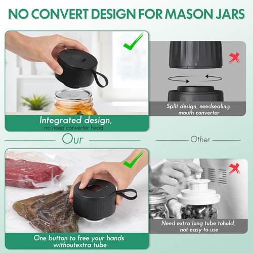 Automatic Mason Jar Vacuum Sealer Kit for Regular Mouth and Wide Mouth Canning Jars, 3-in-1 Electric Mason Jar Vacuum Sealer with 10 Regular Mouth 10 Wide Mouth Canning Jars and 2 Sous Vide Bags