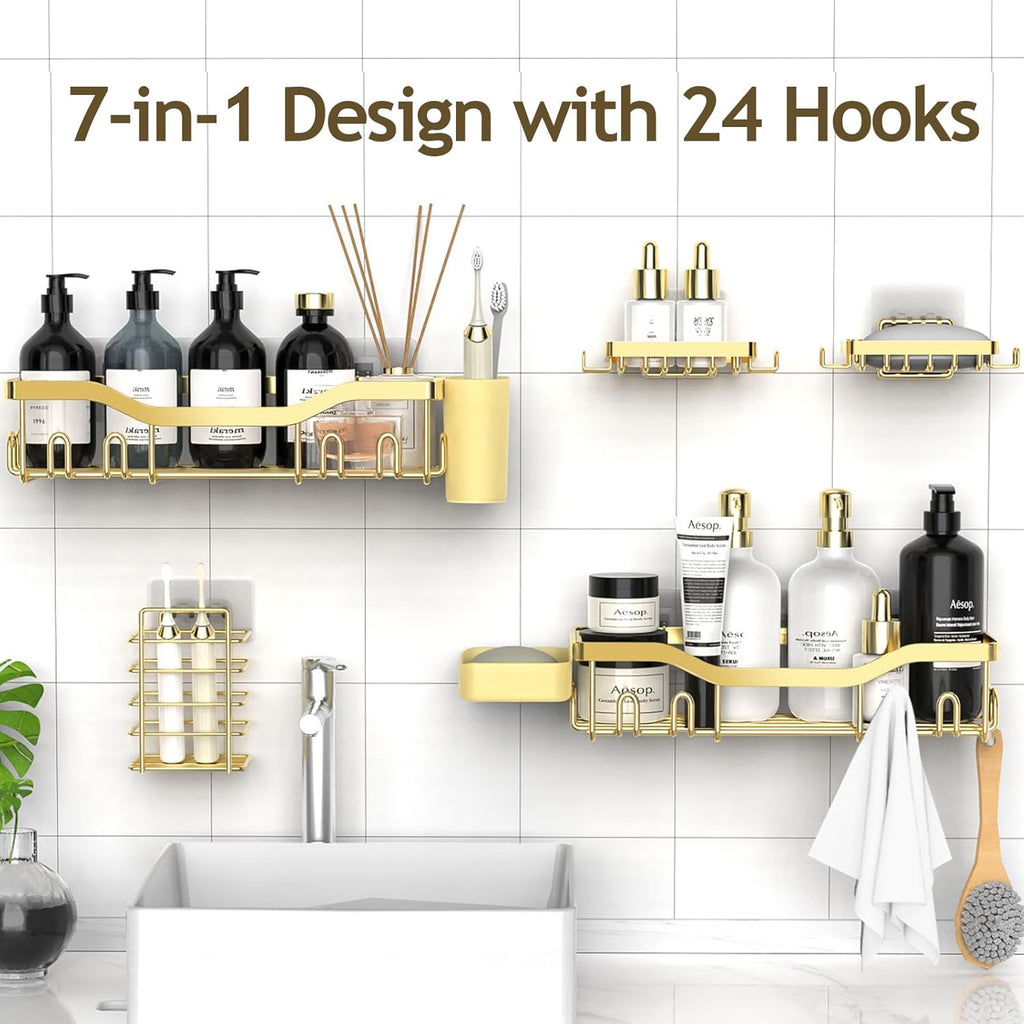 NESOMI Shower Caddy - Rustproof Stainless Steel Organizer with Large Capacity | 7-Pack No-Drill Rack Accessories