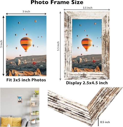 JCJMY 3x5 Picture Frame - Sturdy Rustic White Frame with Shatter Resistant Plexiglass