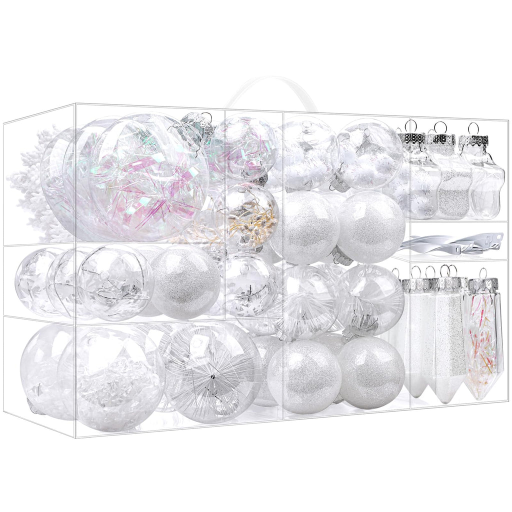 SHareconn 86PCS Christmas Balls Ornaments Set,Shatterproof Plastic Clear Decorative Baubles for Xmas Tree Decor Holiday Wedding Party Decoration, White
