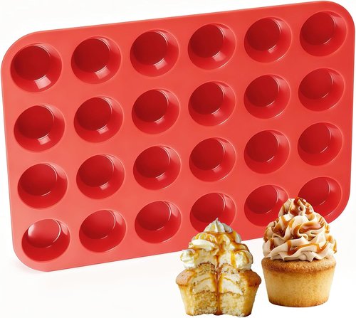 CAKETIME Silicone Muffin Pan - Mini 24-Cup Nonstick Baking Mold | Food Grade Silicone, 1 Pack