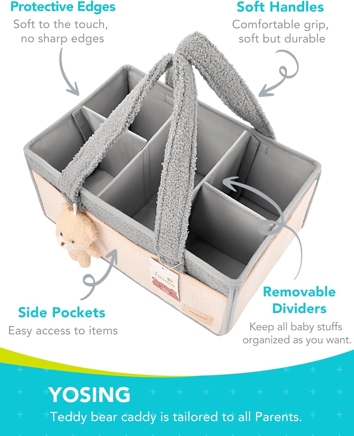 YOSING Diaper Caddy Organizer - Stylish Gray & White Nursery Storage for Baby Wipes & Diapers