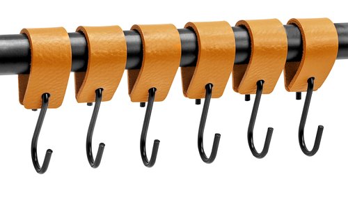 Brute Strength - Multifunctional Leather S-Hooks - Ochre Yellow - 12 Pieces - S Shaped Hooks - Coat Hook - Leather Hooks - Leather s Hooks - Black s Hooks - Kitchen Hooks