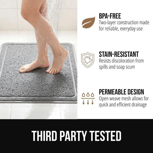 GORILLA GRIP Exfoliating Bath Mat - Soft Loofah-Style Scrubber with Textured Backing, 24x16, Gray
