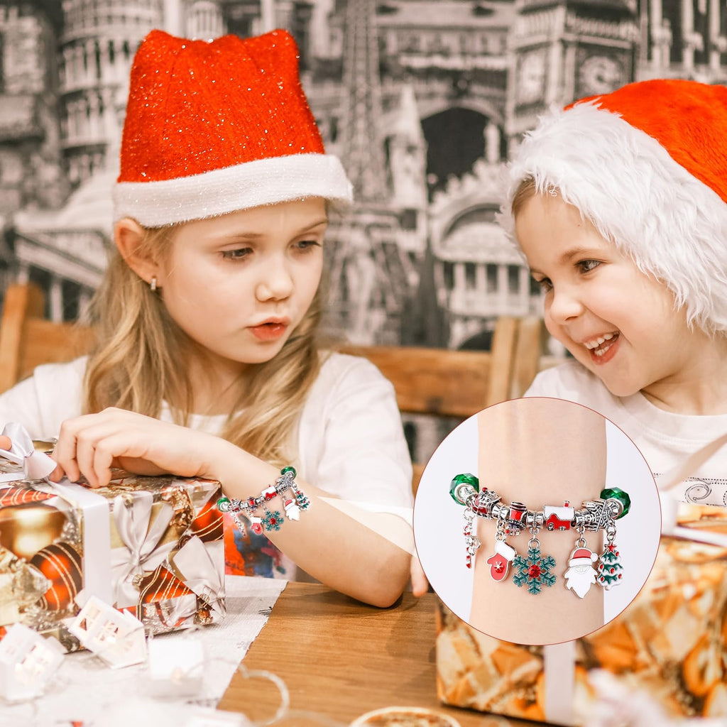 PEUTIER 24pcs Christmas Advent Calendar Bracelet Set - DIY Charm Bracelets with 22 Beads for Festive Countdown