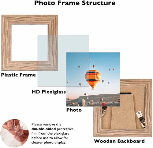 JCJMY 3x3 Picture Frame - Sturdy Rustic Brown Photo Frame with Shatter-Resistant Plexiglass