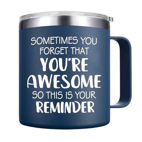 Abledn Christmas Gifts for Men - Sometimes You Forget You're Awesome Mug, Inspirational Birthday & Holiday Presents for Men, Him, Dad, Guy - 14Oz Navy Blue